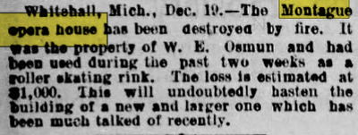 Montague Opera House - Dec 19 1900 Article